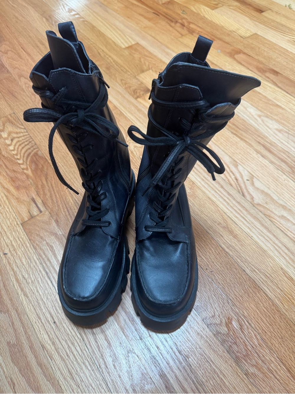 Free People Black Lace-Up Platform Combat Boots